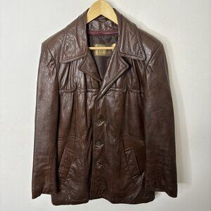 Vintage Rice Men 42 Brown Cabretta Leather 70s Jacket Coat Lined Sheepskin